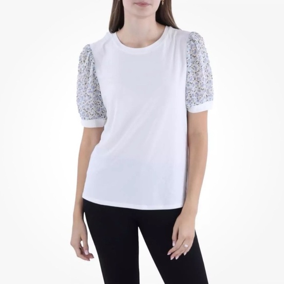 CeCe Blouse Bundle 3 Tops Green Blue White Floral Short Sleeve size small - Picture 2 of 11